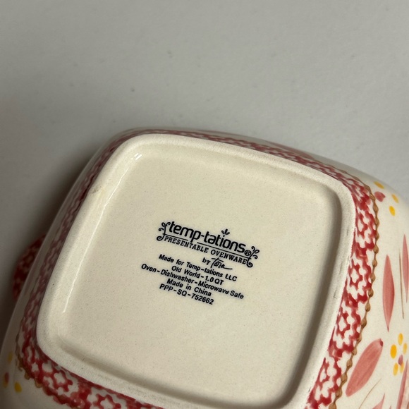 Temptations Old World Hand-Painted Floral Ceramic Bowl - Red and White - Picture 6 of 13